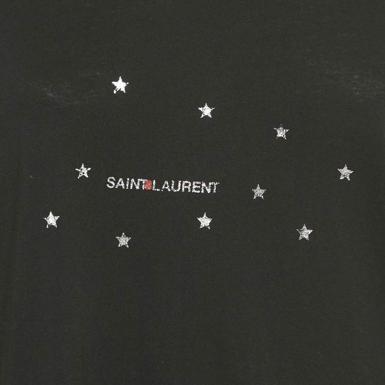 Pre Owned Saint Laurent Paris Black Stars Archive Logo Print Cotton Crew Neck T-Shirt L