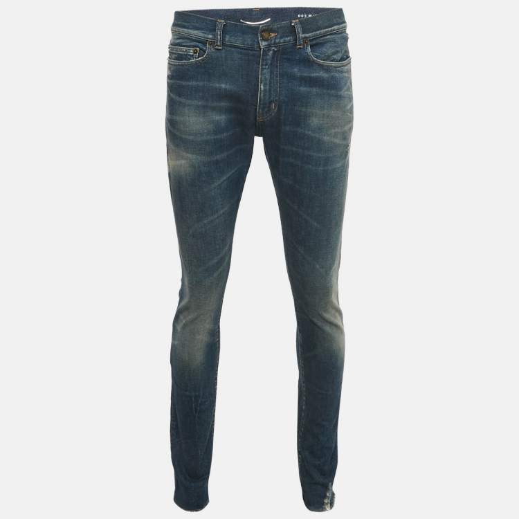 Pre Owned Saint Laurent Paris Blue Distressed Denim Raw Edge Detail Jeans M Waist 32"