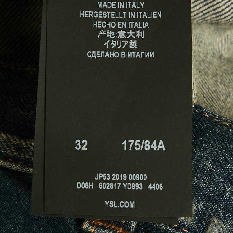 Pre Owned Saint Laurent Paris Blue Distressed Denim Raw Edge Detail Jeans M Waist 32"