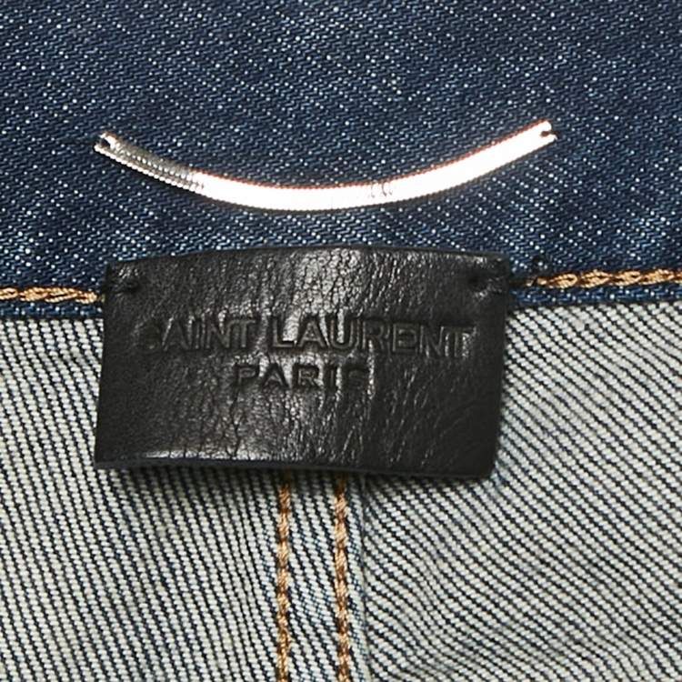 Pre Owned Saint Laurent Paris Blue Distressed Denim Raw Edge Detail Jeans M Waist 32"