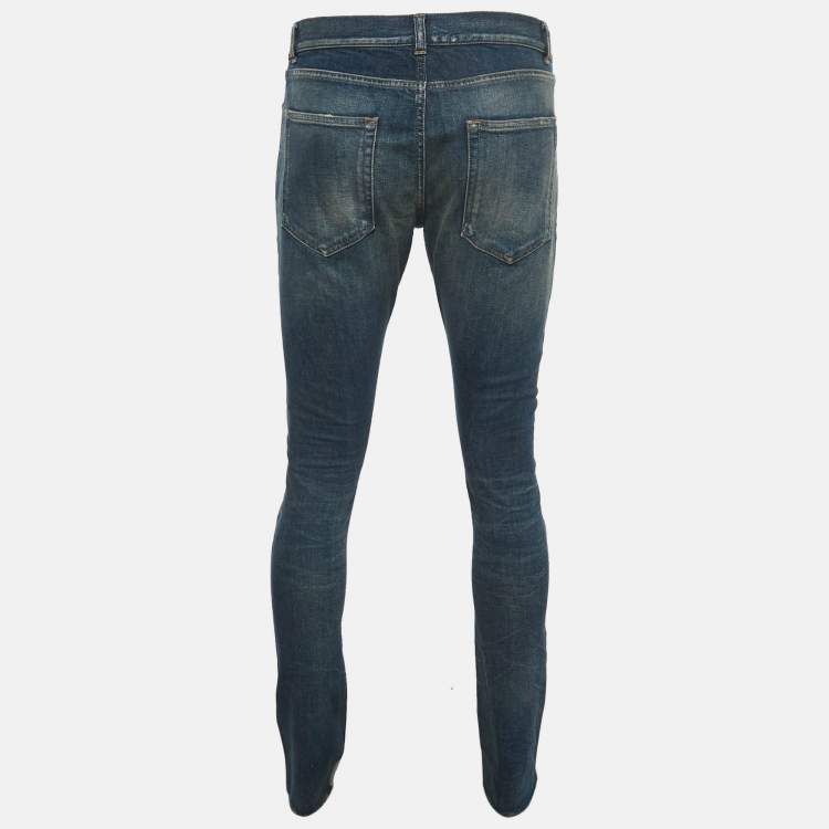 Pre Owned Saint Laurent Paris Blue Distressed Denim Raw Edge Detail Jeans M Waist 32"