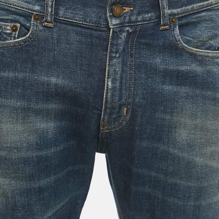 Pre Owned Saint Laurent Paris Blue Distressed Denim Raw Edge Detail Jeans M Waist 32"