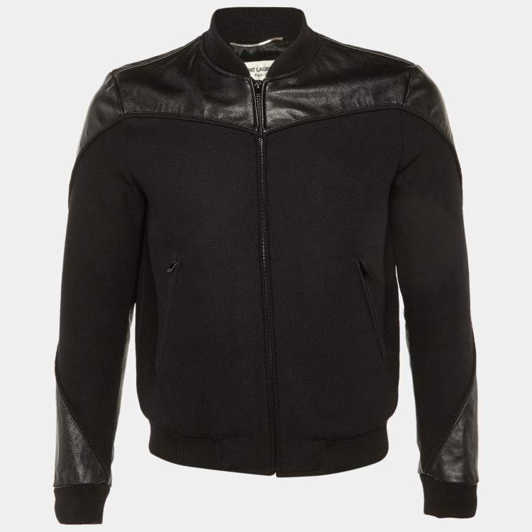 Pre Owned Saint Laurent Black Wool Leather Trim Bomber Jacket S