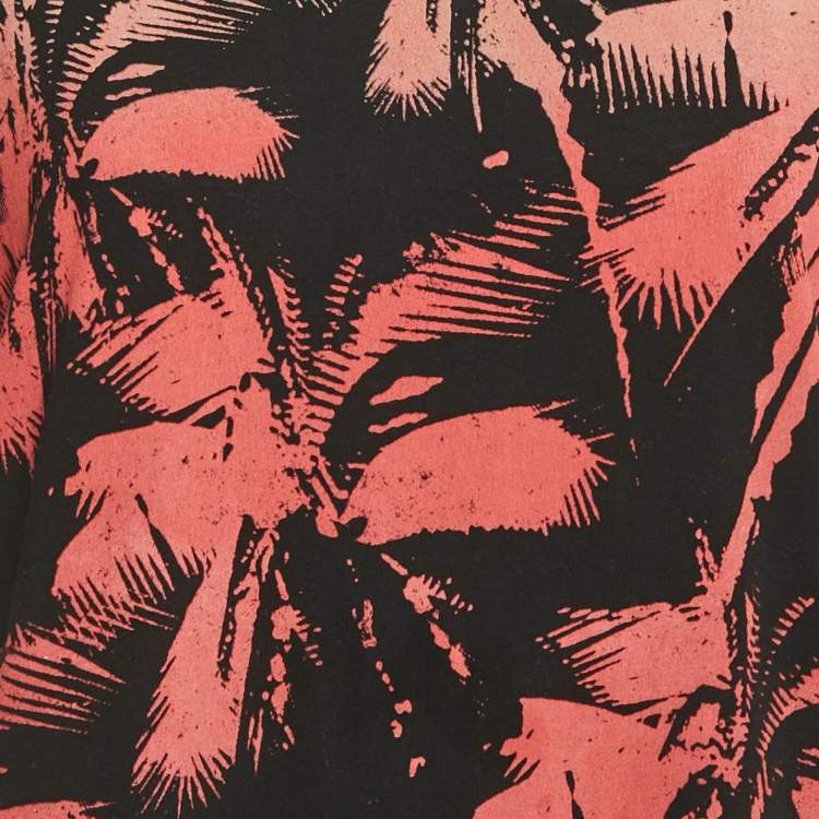 Pre Owned Saint Laurent Paris Black Palm Print Cotton T-Shirt XS 