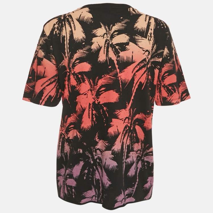 Pre Owned Saint Laurent Paris Black Palm Print Cotton T-Shirt XS 