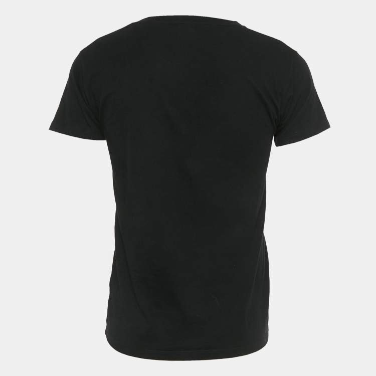 Pre Owned تي شيرت سان لوران ياقة دائرية جيرسي مطبوع أسود مقاس صغير (إكس صغير)