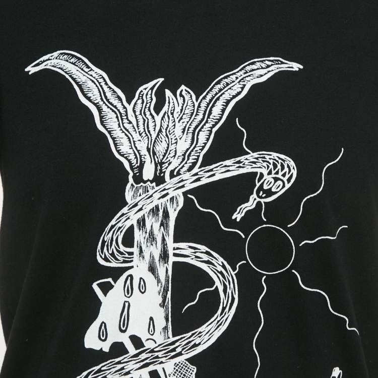 Pre Owned تي شيرت سان لوران ياقة دائرية جيرسي مطبوع أسود مقاس صغير (إكس صغير)