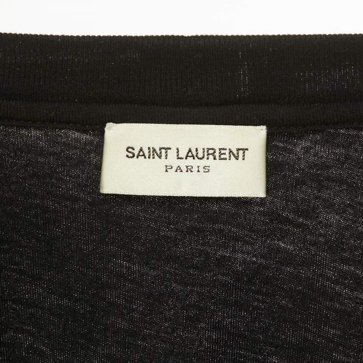 Pre Owned تي شيرت سان لوران ياقة دائرية جيرسي مطبوع أسود مقاس صغير (إكس صغير)