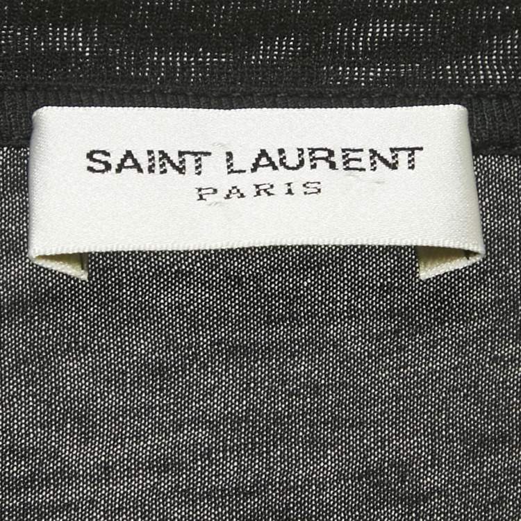 Pre Owned Saint Laurent Paris Black Printed Cotton Crewneck T-Shirt XS 