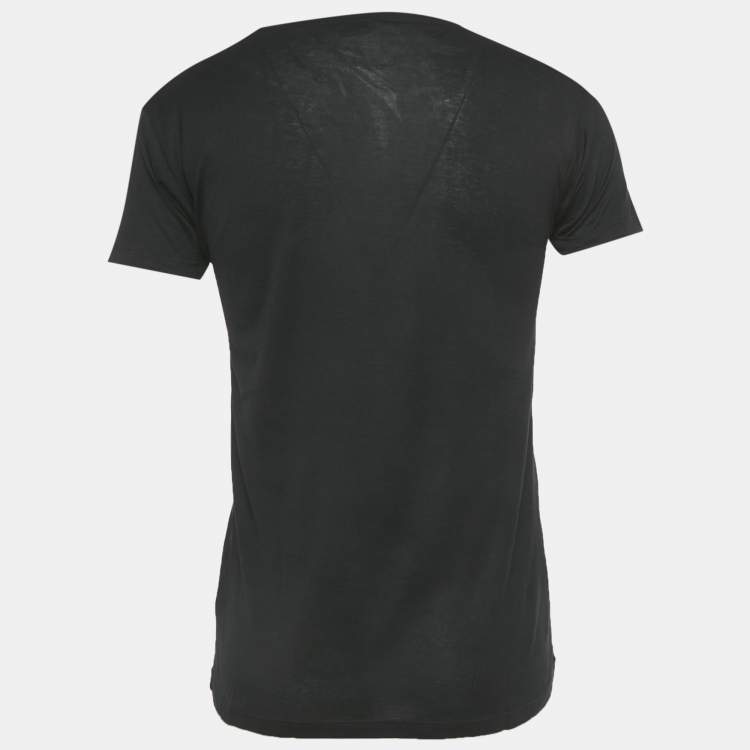 Pre Owned Saint Laurent Paris Black Printed Cotton Crewneck T-Shirt XS 