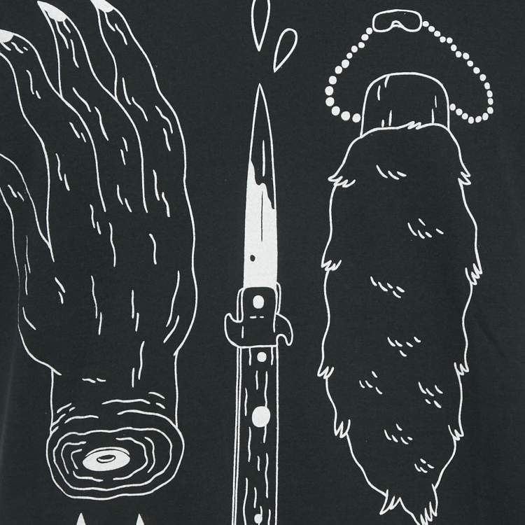 Pre Owned Saint Laurent Paris Black Printed Cotton T-Shirt S