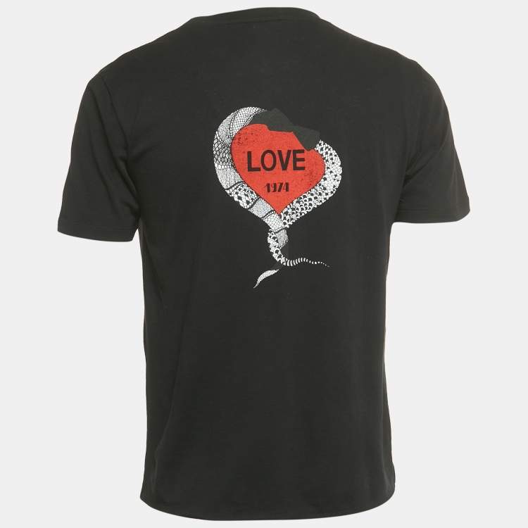 Pre Owned Saint Laurent Paris Black Love 1971 Printed Cotton T-Shirt XS 