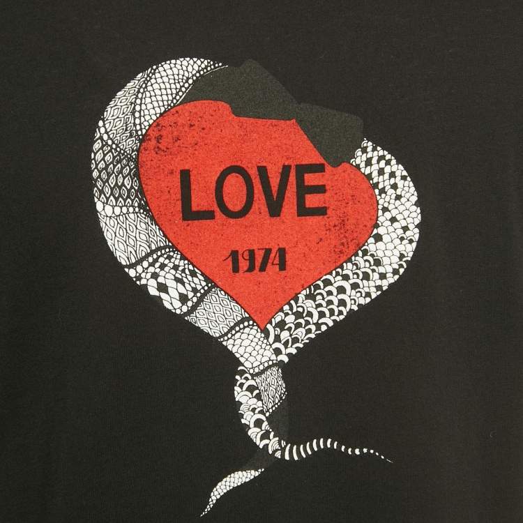 Pre Owned Saint Laurent Paris Black Love 1971 Printed Cotton T-Shirt XS 