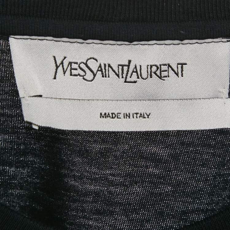 Pre Owned Saint Laurent Paris Black Paper Clip Print Cotton T-Shirt S
