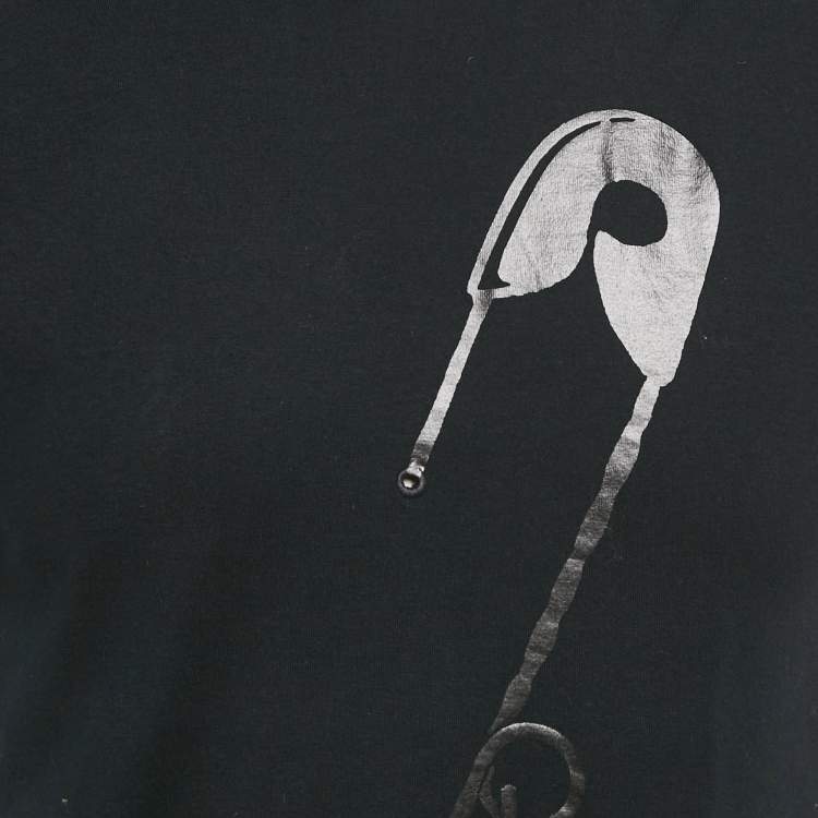 Pre Owned Saint Laurent Paris Black Paper Clip Print Cotton T-Shirt S