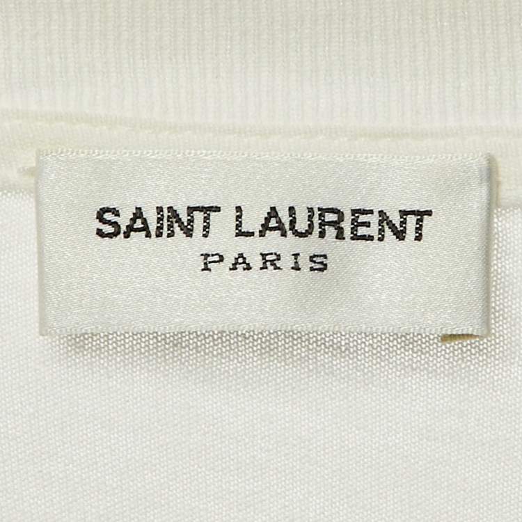 Pre Owned Saint Laurent Paris White Signature Script Cotton Crew Neck T-Shirt M