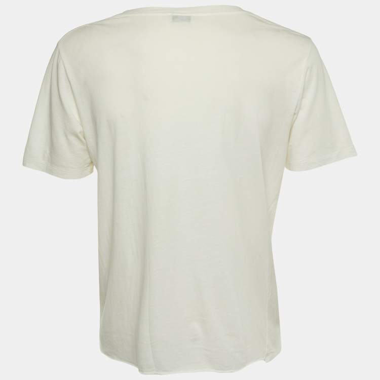 Pre Owned Saint Laurent Paris White Signature Script Cotton Crew Neck T-Shirt M