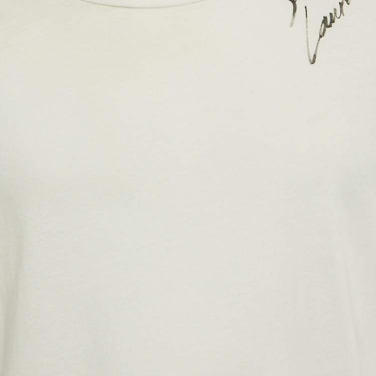 Pre Owned Saint Laurent Paris White Signature Script Cotton Crew Neck T-Shirt M