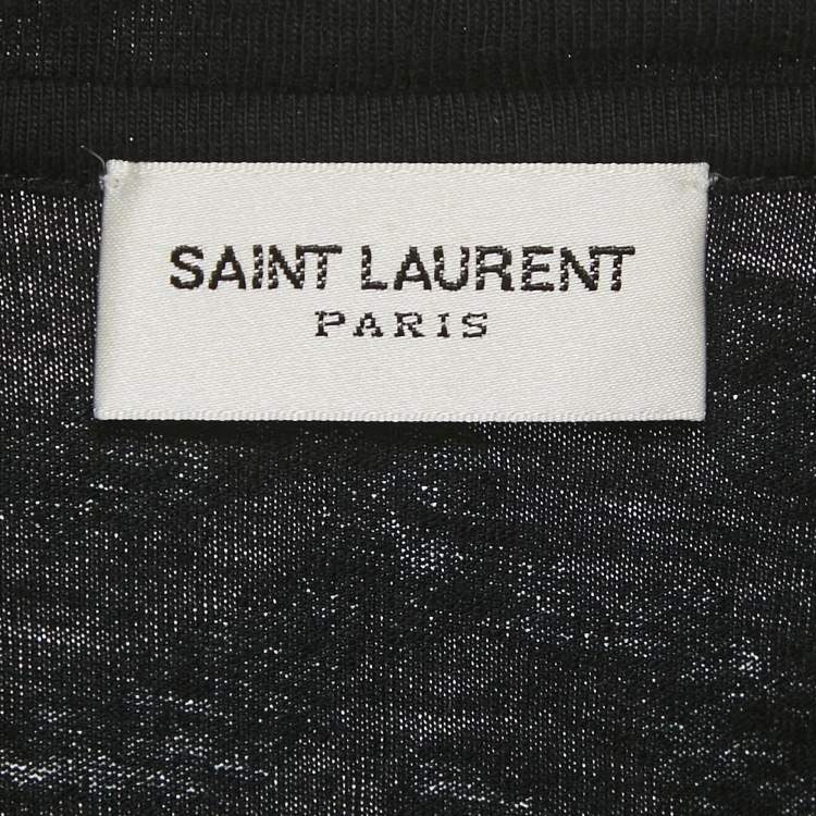 Pre Owned Saint Laurent Black Animal Print Jersey T-Shirt XS