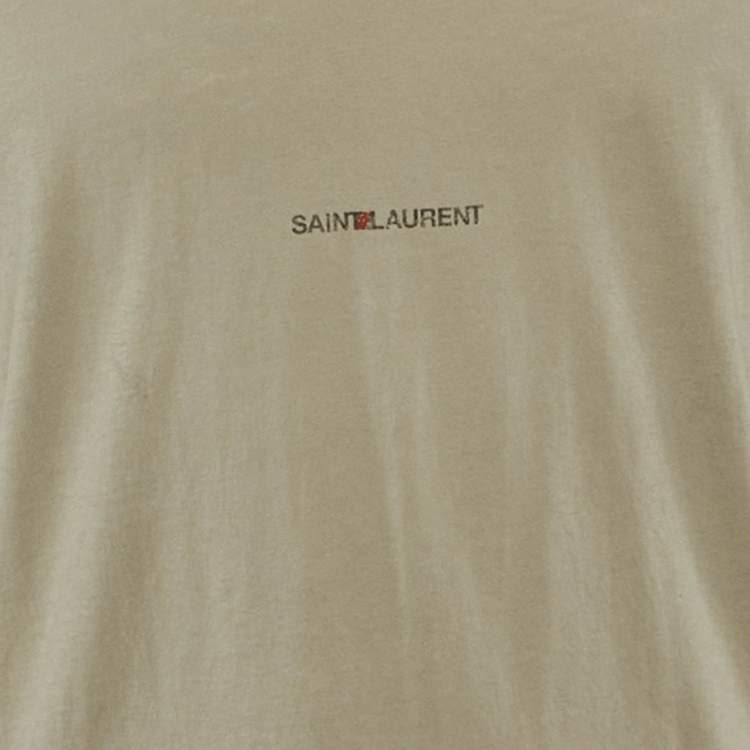 Pre Owned تي شيرت سان لوران باريس قطن زيتوني بطبعة الشعار ياقة دائرية (صغير)