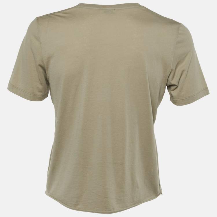 Pre Owned تي شيرت سان لوران باريس قطن زيتوني بطبعة الشعار ياقة دائرية (صغير)