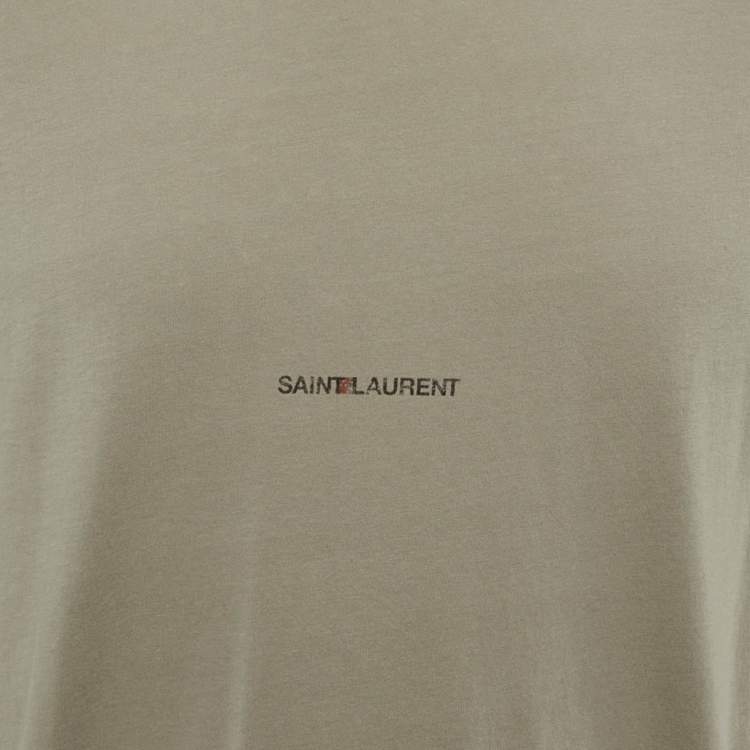 Pre Owned Saint Laurent Paris Olive Green Logo Printed Cotton Crew Neck T-Shirt S