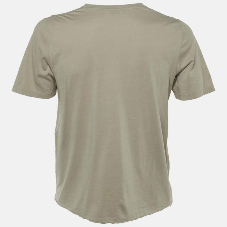 Pre Owned Saint Laurent Paris Olive Green Logo Printed Cotton Crew Neck T-Shirt S