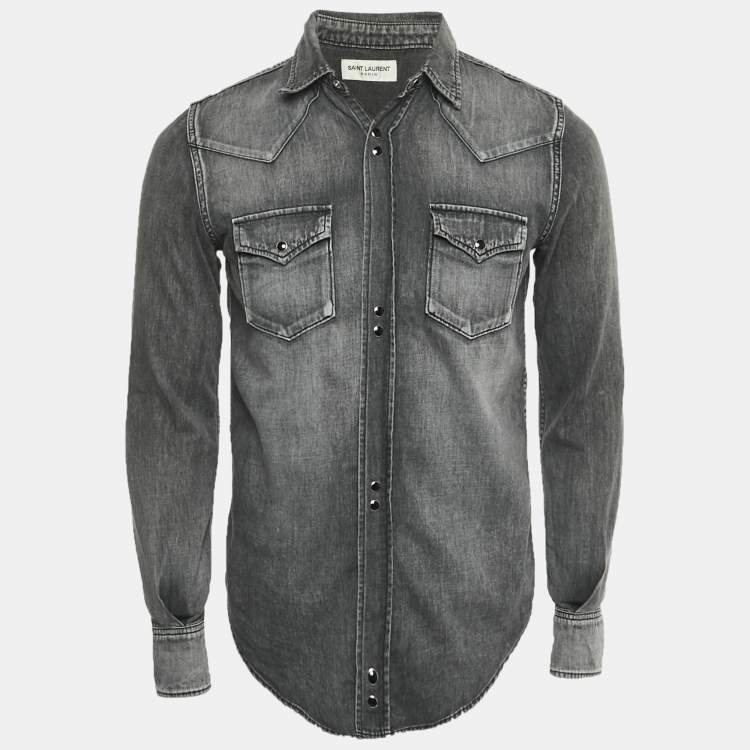 Pre Owned قميص دنيم بأزرار سان لوران باريس أسود مقاس وسط