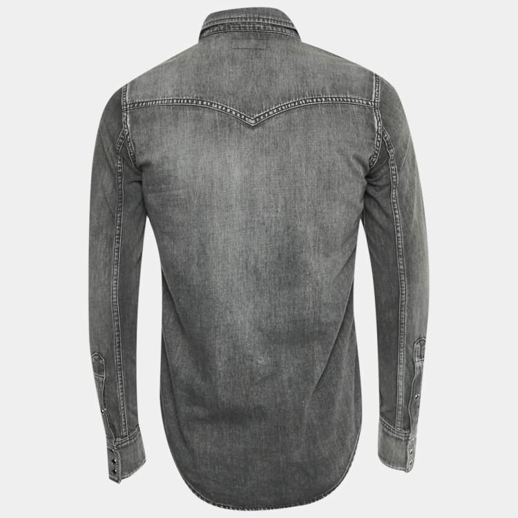 Pre Owned قميص دنيم بأزرار سان لوران باريس أسود مقاس وسط