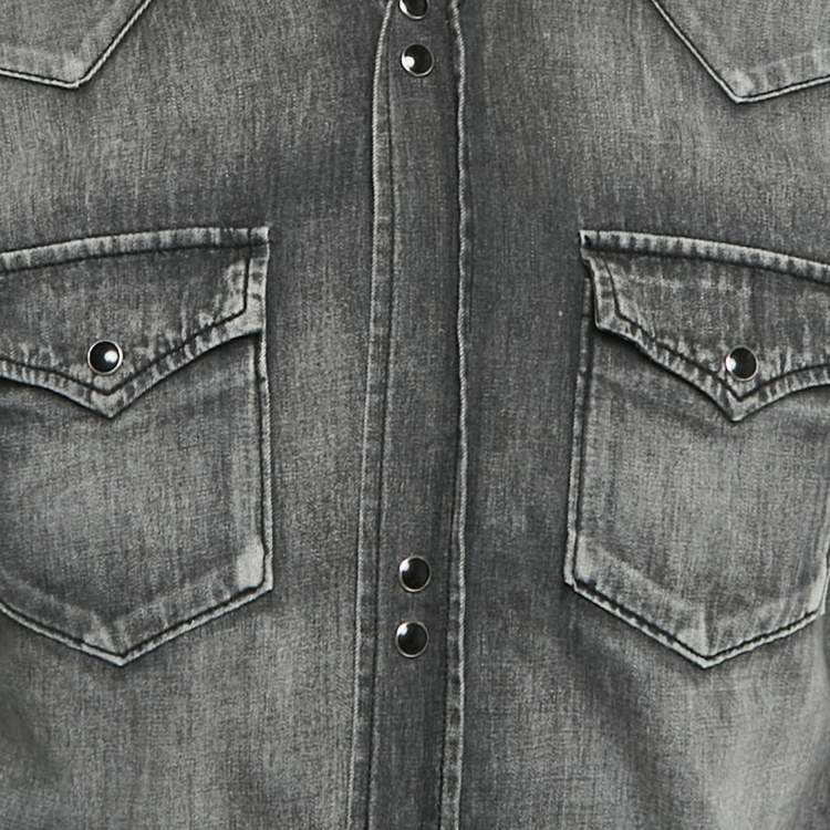 Pre Owned قميص دنيم بأزرار سان لوران باريس أسود مقاس وسط