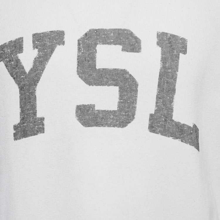 Pre Owned Saint Laurent Paris White Logo Print Cotton Crew Neck T-Shirt L