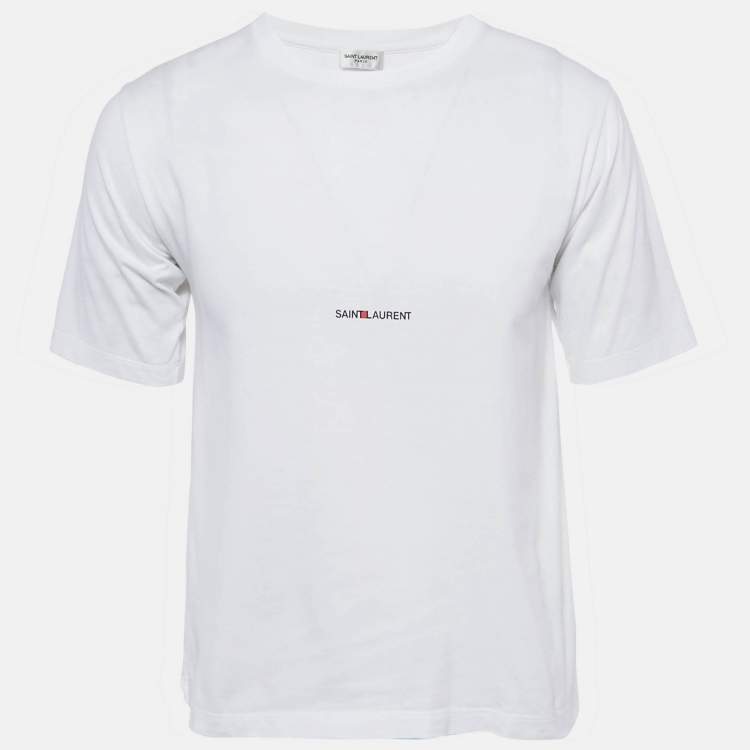 مملوكة مسبقًا Saint Laurent White Logo Print Half Sleeve T-Shirt S