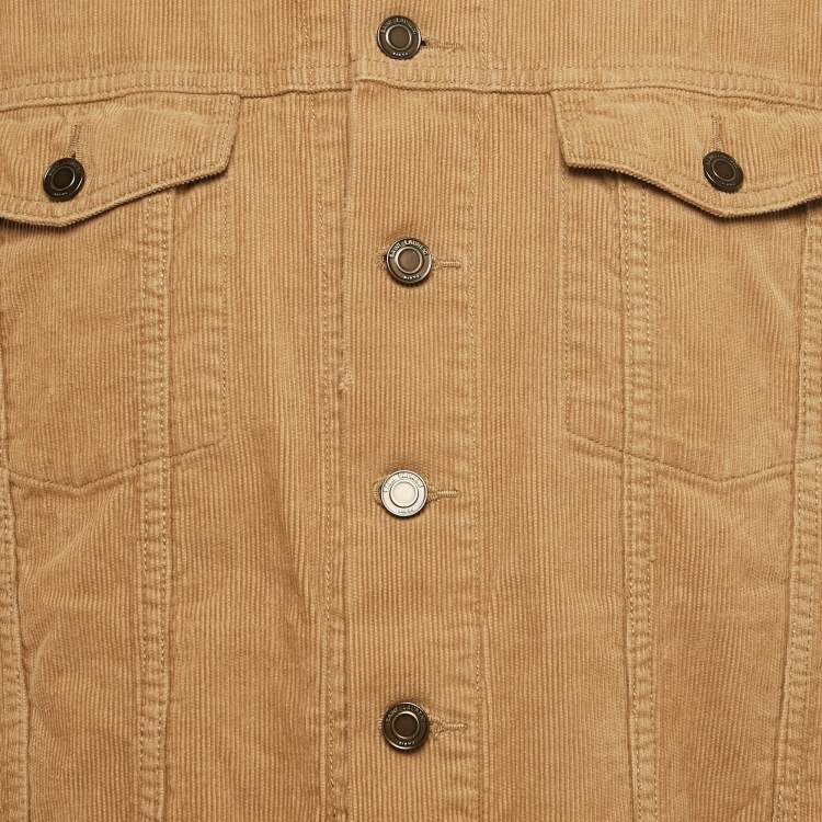 Pre Owned جاكيت سان لوران باريس كوردروي بني بأكمام ممزقة مقاس كبير - لارج