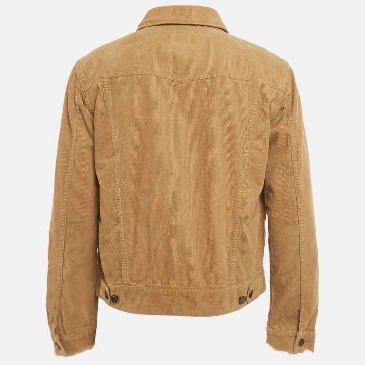 Pre Owned جاكيت سان لوران باريس كوردروي بني بأكمام ممزقة مقاس كبير - لارج