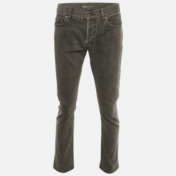 Pre Owned Saint Laurent Paris Grey Denim Straight Leg Jeans M Waist 36"