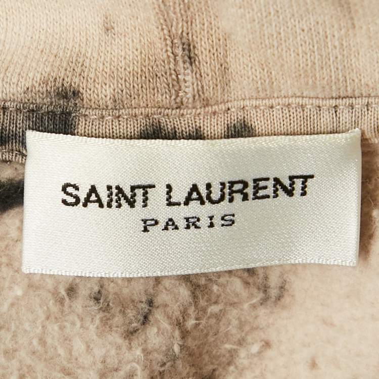Pre Owned Saint Laurent Paris Beige/Black Dyed Cotton Hoodie M