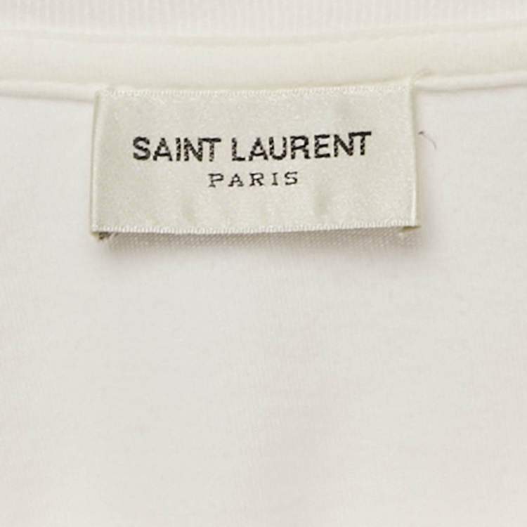 Pre Owned Saint Laurent Paris White Heart Print Jersey T-Shirt S