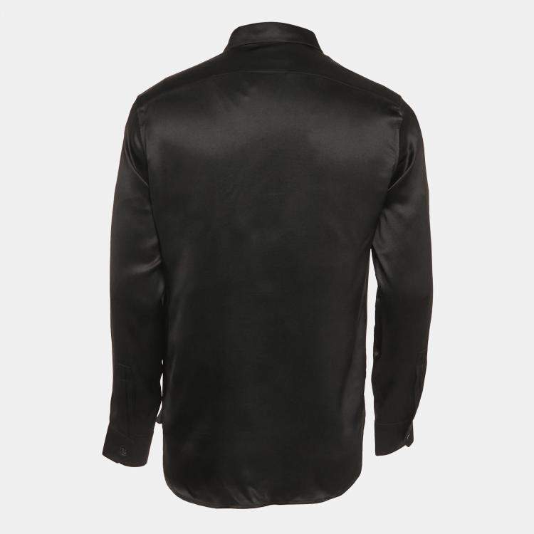 Pre Owned قميص سان لوران بأكمام طويلة من الكريب بطبعة نجوم سوداء مقاس كبير جداً