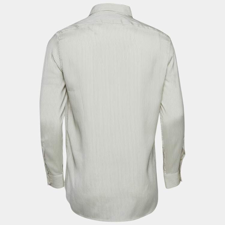 Pre Owned Saint Laurent White Pinstripe Silk Eve Kara Classic Shirt M