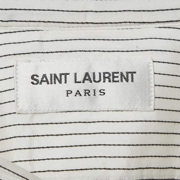 Pre Owned Saint Laurent White Pinstripe Silk Eve Kara Classic Shirt M