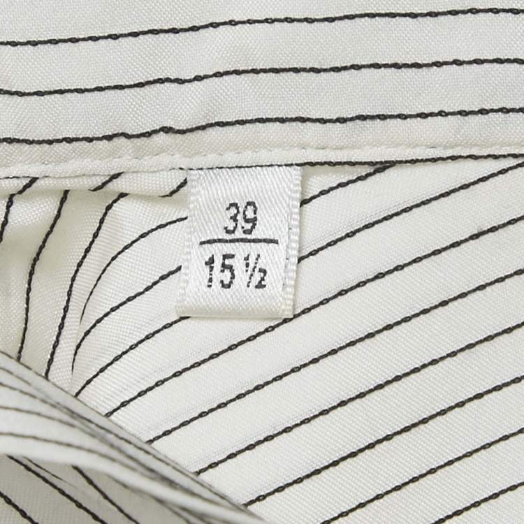 Pre Owned Saint Laurent White Pinstripe Silk Eve Kara Classic Shirt M