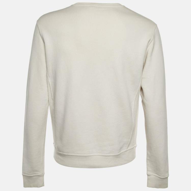 Pre Owned Saint Laurent Paris Ecru Logo Print Cotton Sweatshirt M