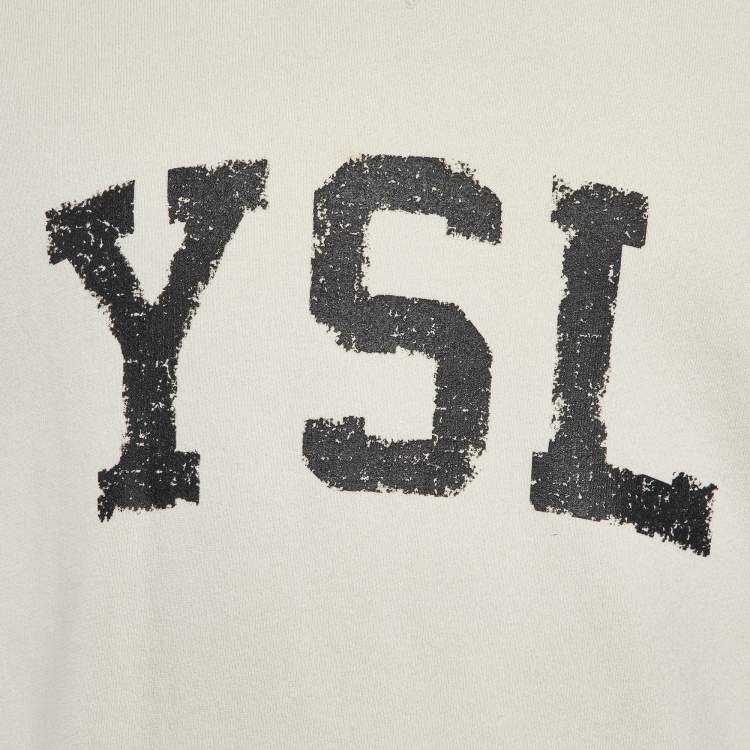 Pre Owned Saint Laurent Paris Ecru Logo Print Cotton Sweatshirt M