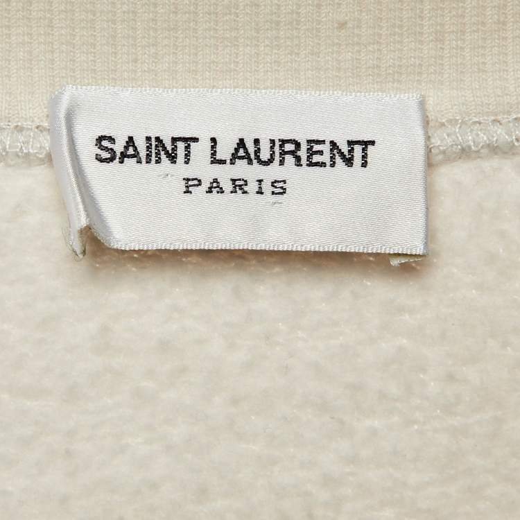 Pre Owned Saint Laurent Paris Ecru Logo Print Cotton Sweatshirt M