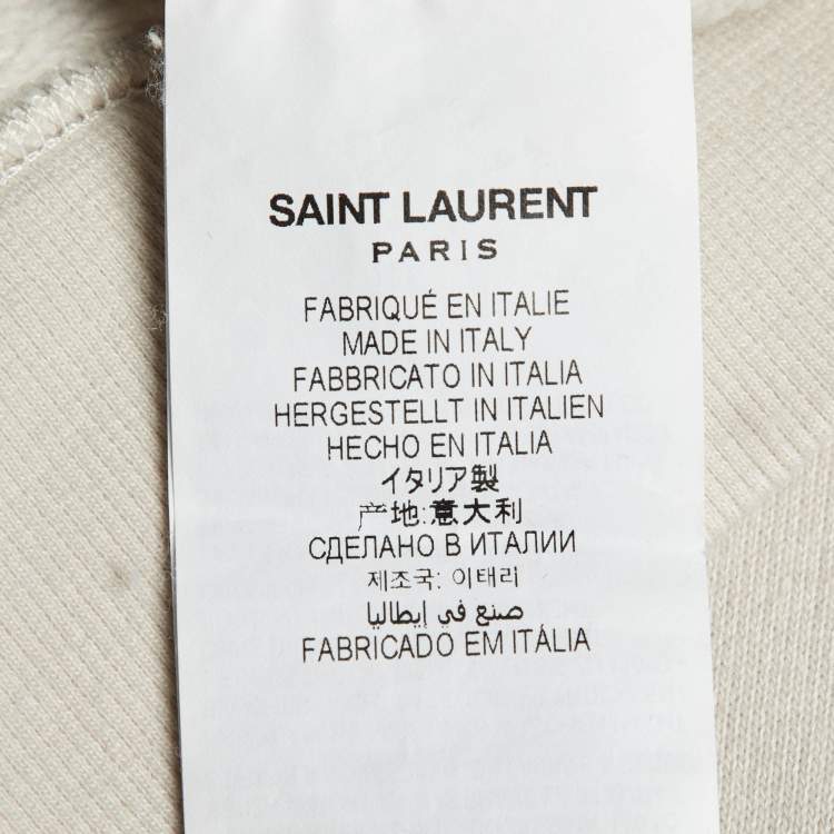 Pre Owned Saint Laurent Paris Ecru Logo Print Cotton Sweatshirt M