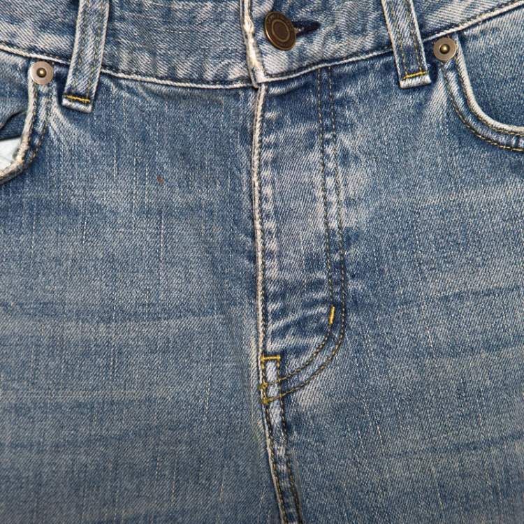 Pre Owned Saint Laurent Paris Blue Light Wash Faded Effect Distressed Denim Jeans M