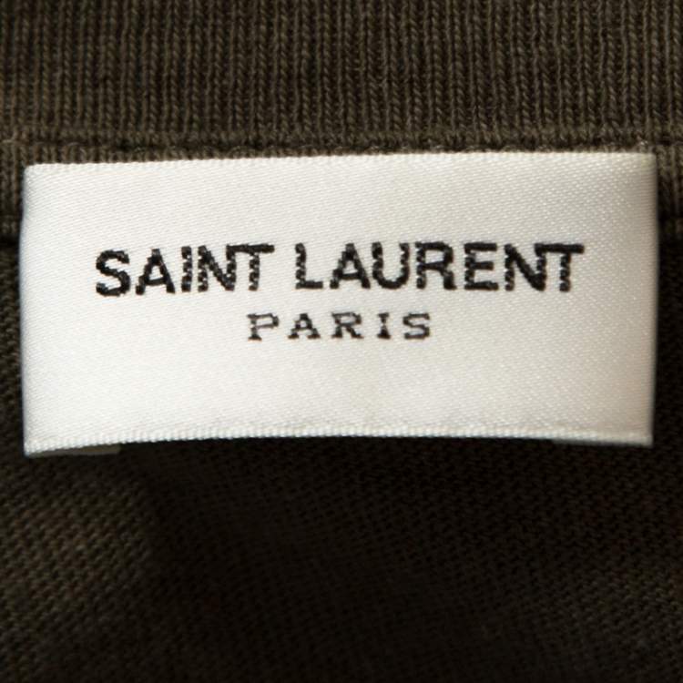Pre Owned Saint Laurent Paris Sage Green Cotton Destroyed Archive T-Shirt M