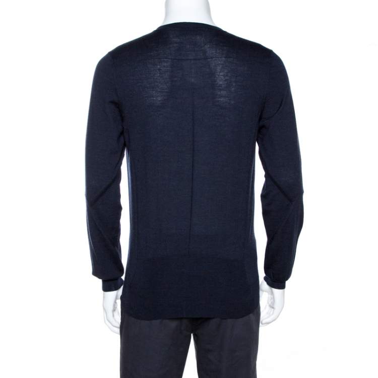 Pre Owned Saint Laurent Paris Navy Blue Wool V Neck Sweater XL