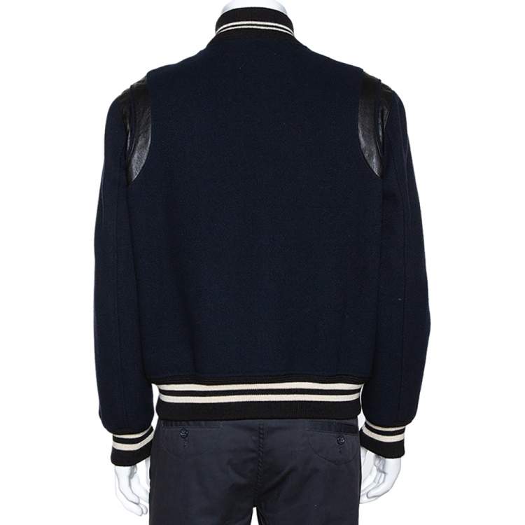 Pre Owned Saint Laurent Black Wool Leather Trim Teddy Jacket L