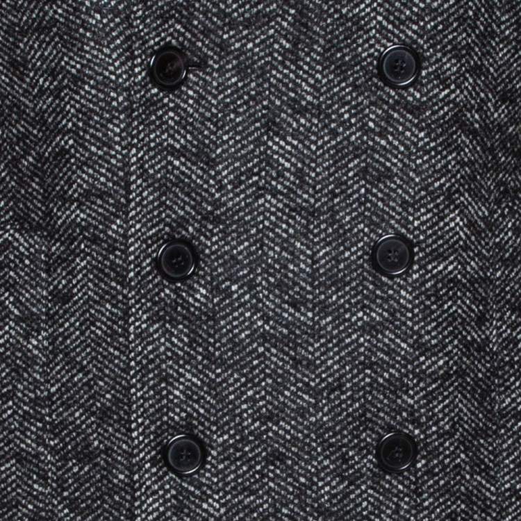 Pre Owned Saint Laurent Paris Monochrome Chevron Tweed Double Breasted Pea Coat L 
